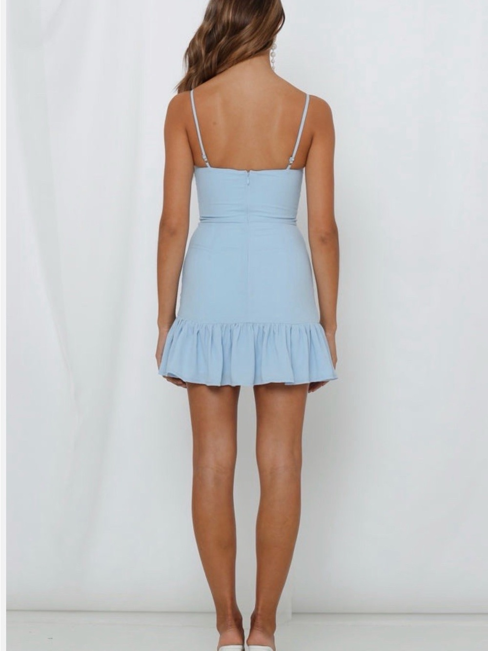Hello Molly Light Blue Ruched Ruffle Mini Dress - Picture 3 of 6